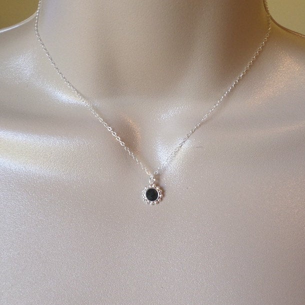 Black Drop Necklace, Silver and Black Necklace, Sterling Silver Necklace, Silver and Black Drop Necklace, Bridal Gifts, Christmas Gifts