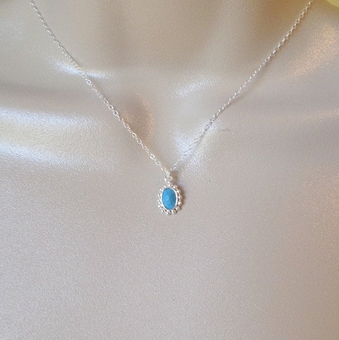 Turquoise Necklace, Sterling Silver and Faceted Turquoise Necklace, Silver Drop Necklace, Charm Necklace, Bridesmaid Gift, Christmas Gift