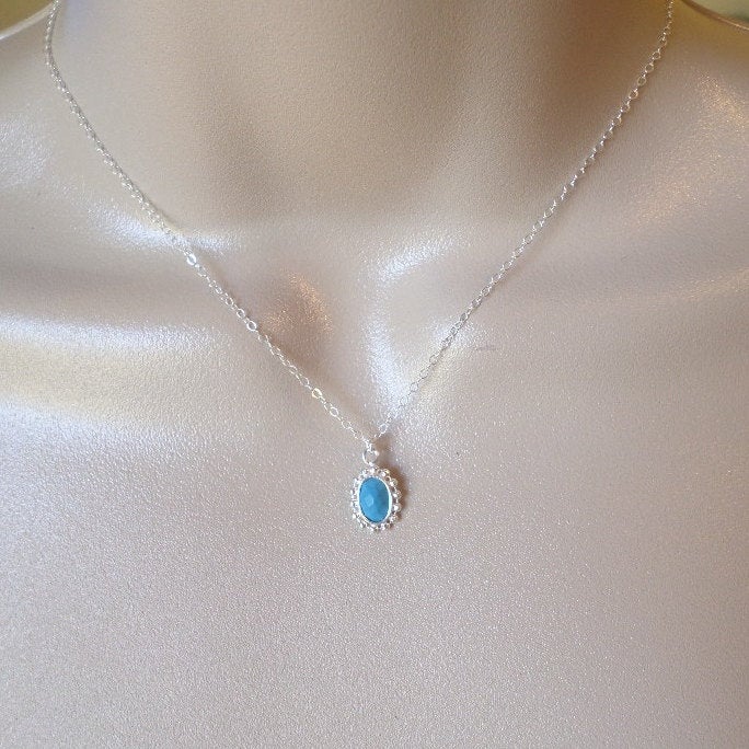 Turquoise Necklace, Sterling Silver and Faceted Turquoise Necklace, Silver Drop Necklace, Charm Necklace, Bridesmaid Gift, Christmas Gift