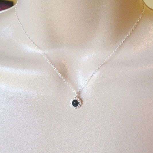 Black Drop Necklace, Silver and Black Necklace, Sterling Silver Necklace, Silver and Black Drop Necklace, Bridal Gifts, Christmas Gifts