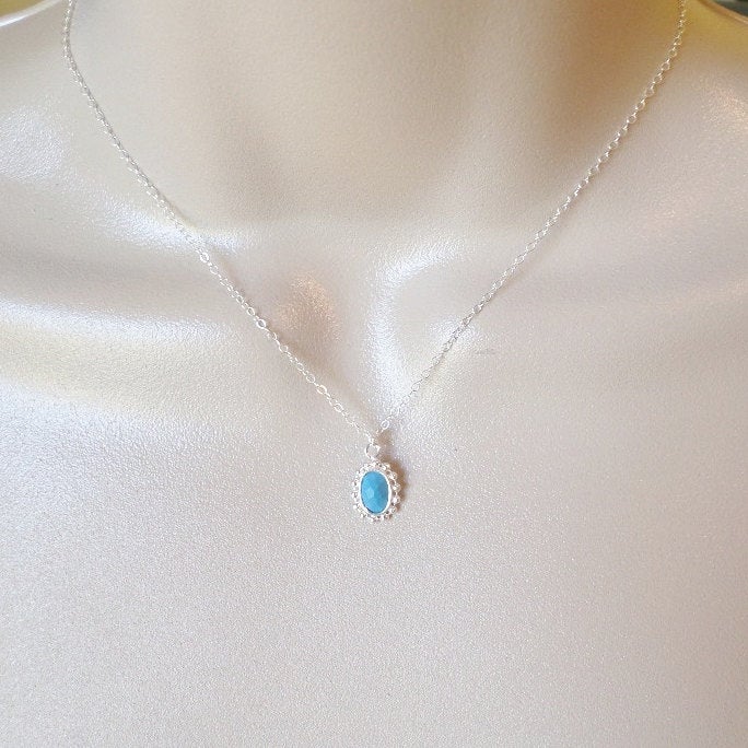 Turquoise Necklace, Sterling Silver and Faceted Turquoise Necklace, Silver Drop Necklace, Charm Necklace, Bridesmaid Gift, Christmas Gift