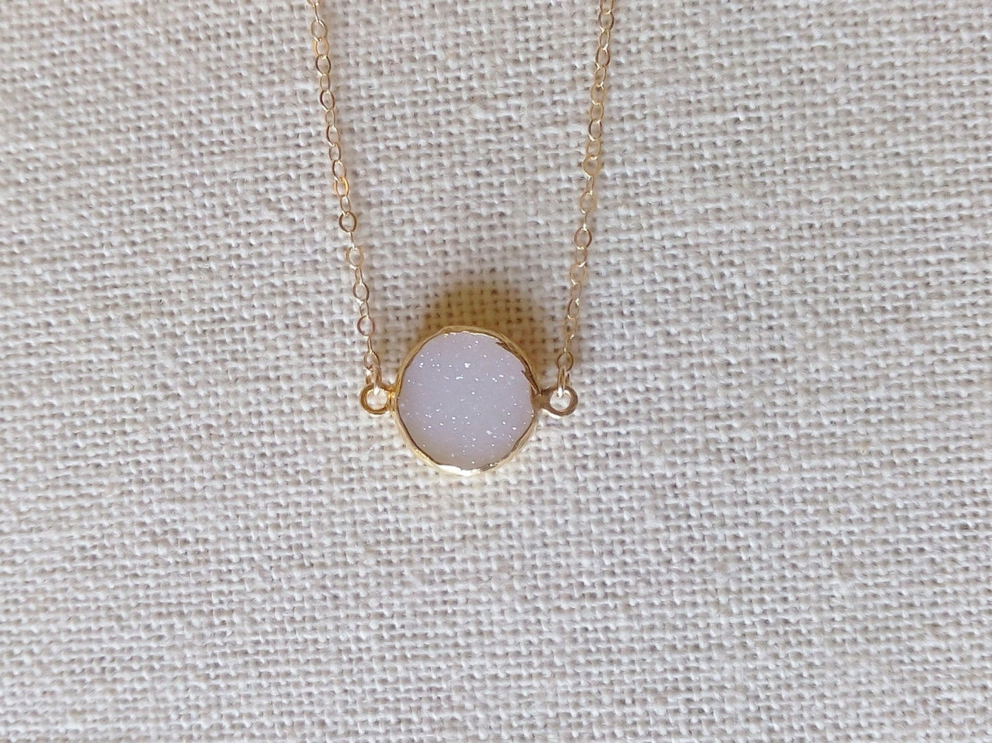 Gold Druzy Necklace, White Druzy Vermeil Gold Necklace, Gold Necklace, Layered Necklace, Valentines Day, Mothers Day Gift, Bridal Gifts