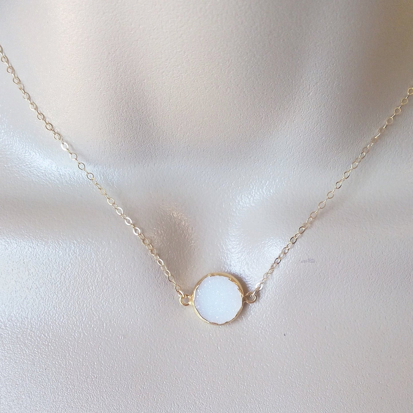 Gold Druzy Necklace, White Druzy Vermeil Gold Necklace, Gold Necklace, Layered Necklace, Valentines Day, Mothers Day Gift, Bridal Gifts