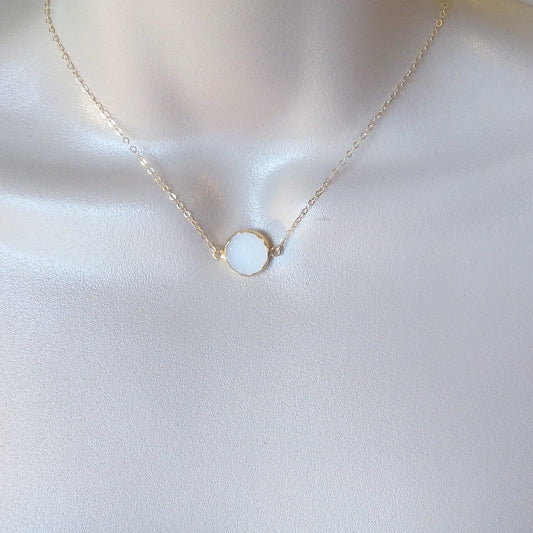 Gold Druzy Necklace, White Druzy Vermeil Gold Necklace, Gold Necklace, Layered Necklace, Valentines Day, Mothers Day Gift, Bridal Gifts