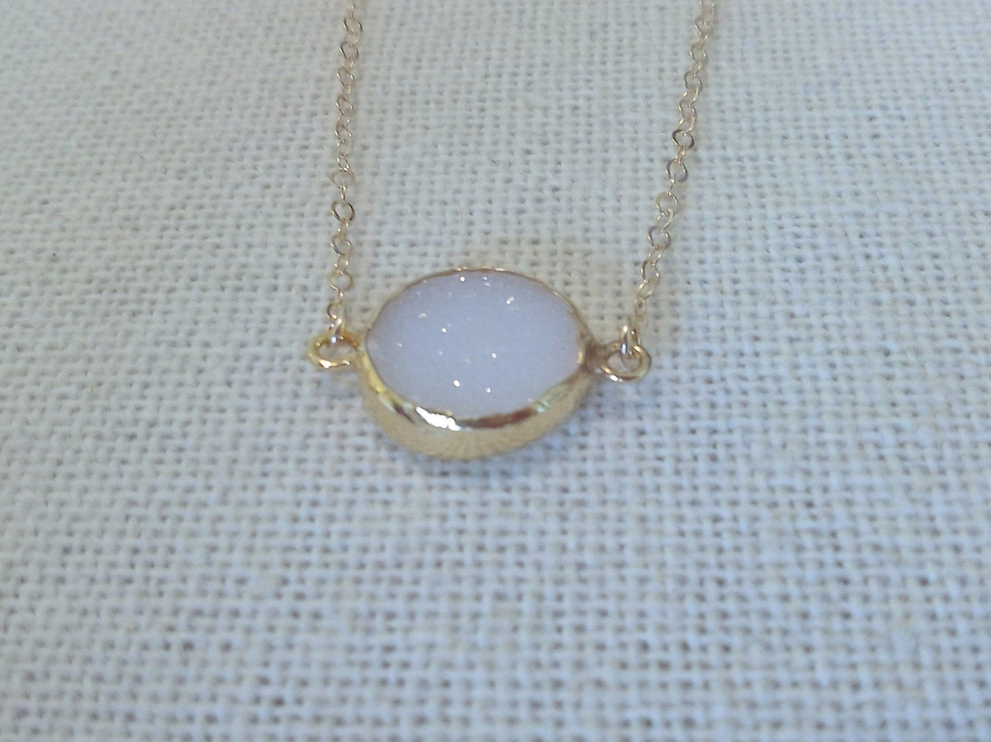 Gold Druzy Necklace, White Druzy Vermeil Gold Necklace, Gold Necklace, Layered Necklace, Valentines Day, Mothers Day Gift, Bridal Gifts