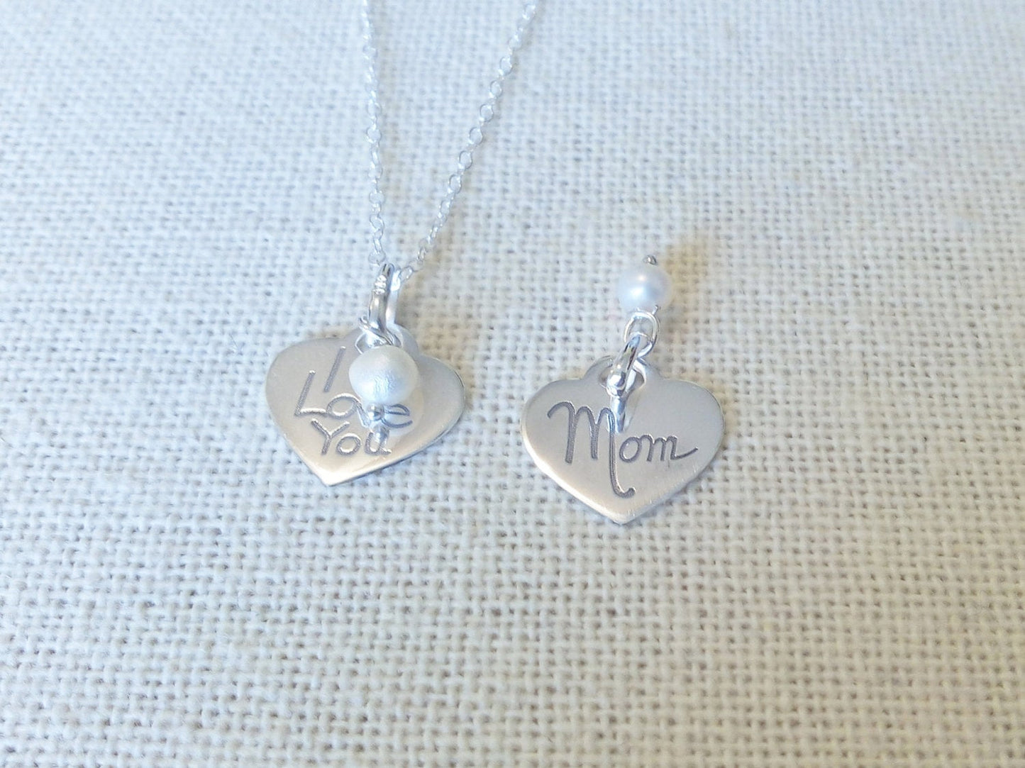 Mom Necklace, I Love You Necklace, Double Sided Necklace, Personalized Jewelry, Monogram Necklace, Initial Jewelry, Customized Necklace