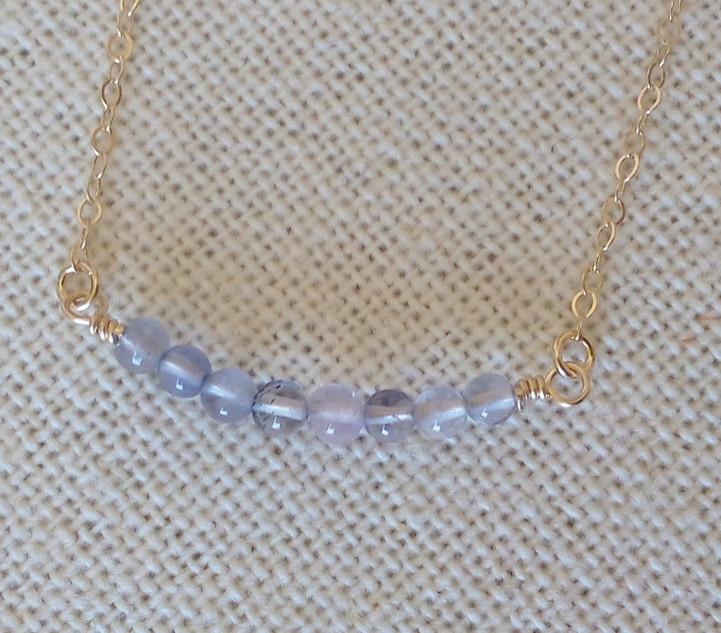 Blue Iolite Necklace, Gold Iolite Necklace, Tiny Gold Bar Iolite Gemstone Necklace, Birthstone Jewelry, Mothers Day Gift, Valentines