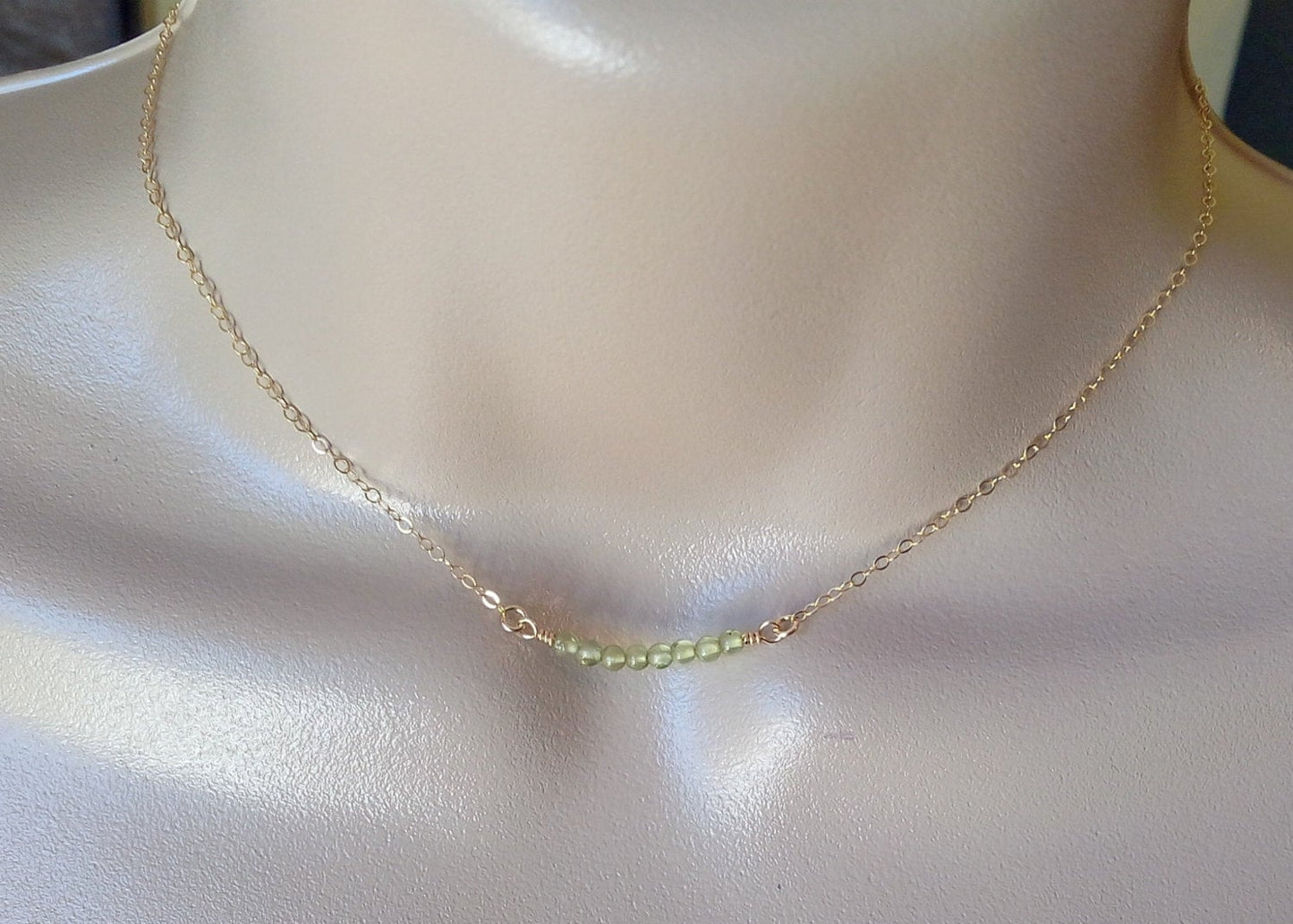 Peridot Necklace, Gold Peridot Necklace, Peridot Gold Bar Necklace, Birthstone Necklace, February Birthstone, Mothers Day Gift, Valentines