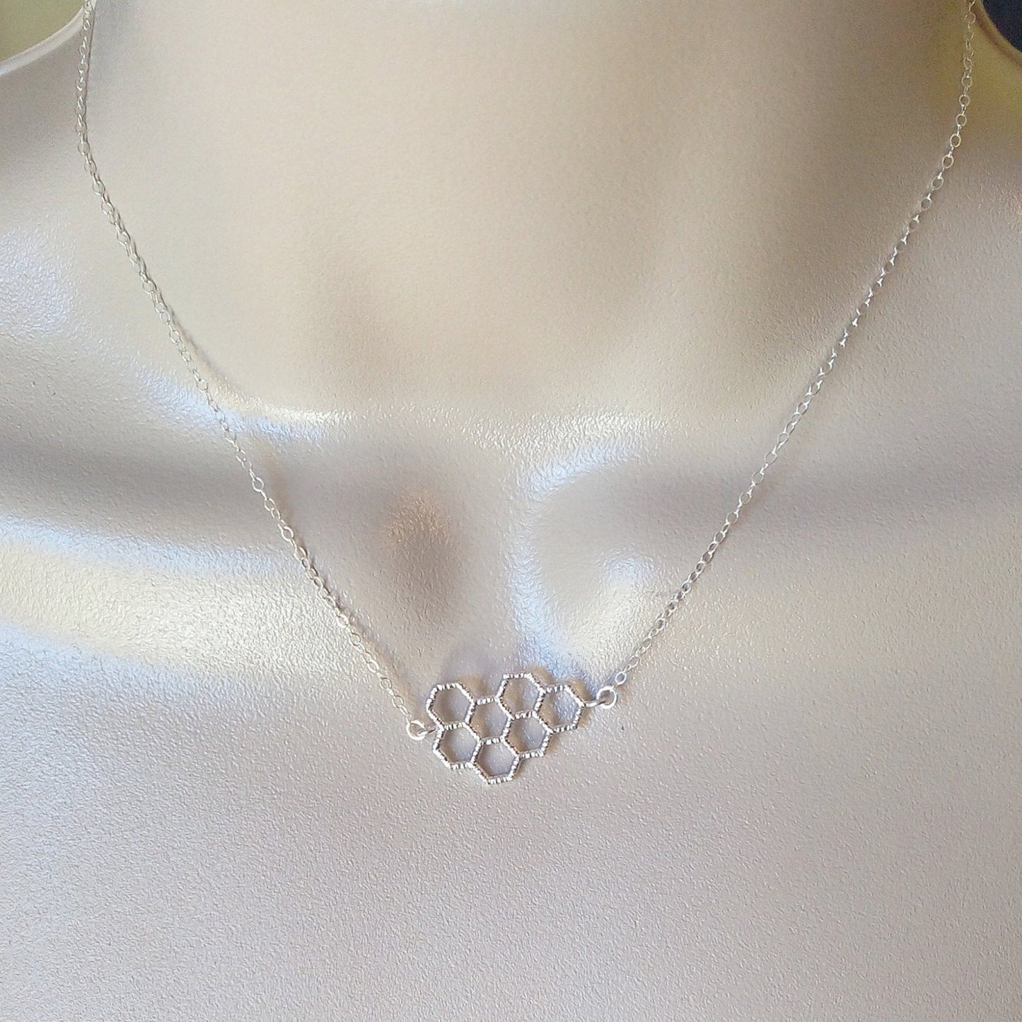 Silver Honeycomb Necklace, Sterling Silver Necklace, Geometric Necklace, Necklace, Honeycomb Necklace, Bridal Gifts, Mothers Day Gift Idea