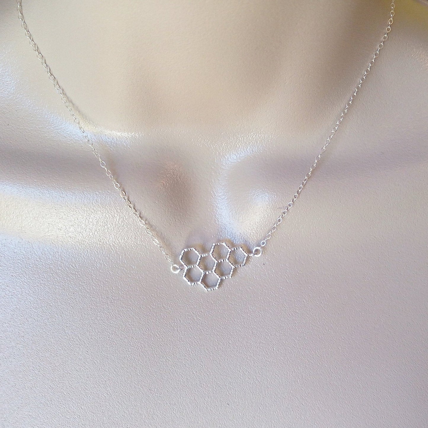 Silver Honeycomb Necklace, Sterling Silver Necklace, Geometric Necklace, Necklace, Honeycomb Necklace, Bridal Gifts, Mothers Day Gift Idea