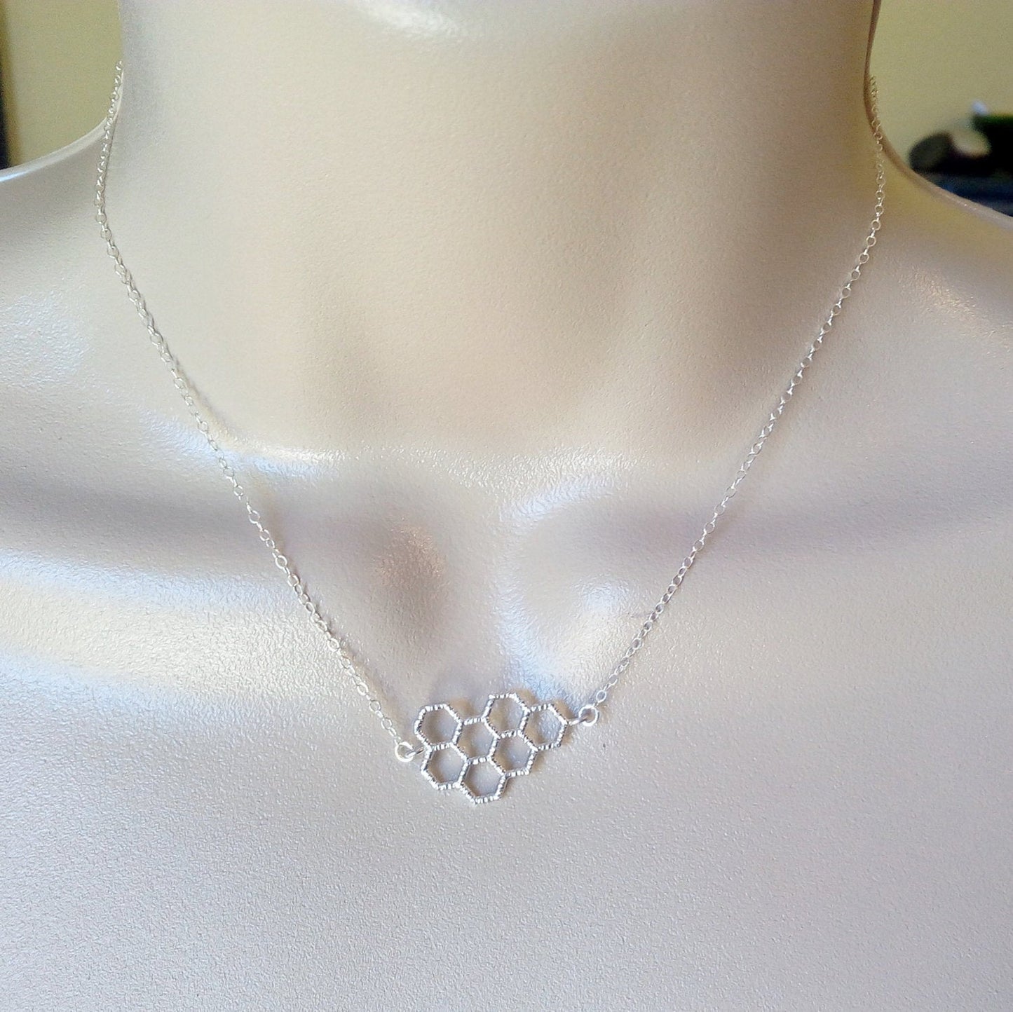 Silver Honeycomb Necklace, Sterling Silver Necklace, Geometric Necklace, Necklace, Honeycomb Necklace, Bridal Gifts, Mothers Day Gift Idea