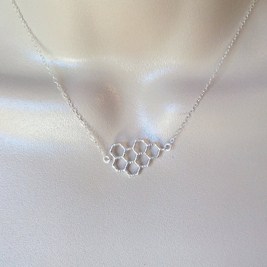 Silver Honeycomb Necklace, Sterling Silver Necklace, Geometric Necklace, Necklace, Honeycomb Necklace, Bridal Gifts, Mothers Day Gift Idea