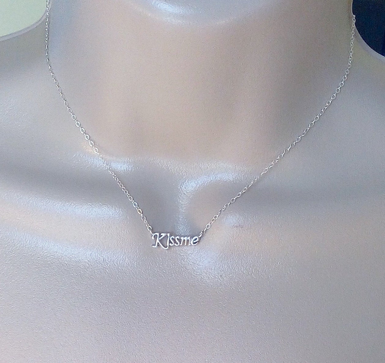 Tiny Cursive Kiss Me Necklace - Silver Kissme Necklace, Sterling Silver Necklace, Word Necklace, Word Jewelry, Valentines Day Gift