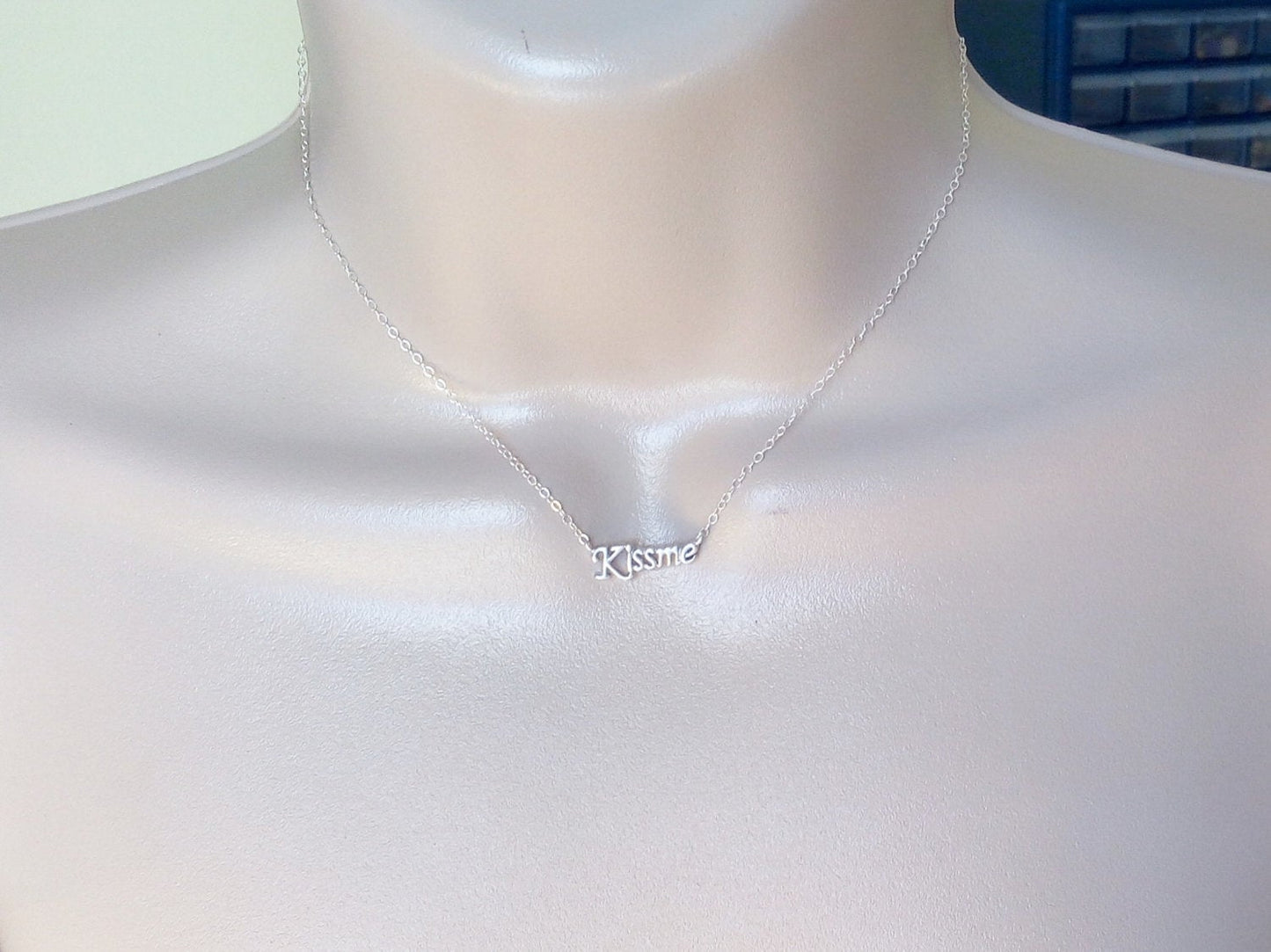 Tiny Cursive Kiss Me Necklace - Silver Kissme Necklace, Sterling Silver Necklace, Word Necklace, Word Jewelry, Valentines Day Gift