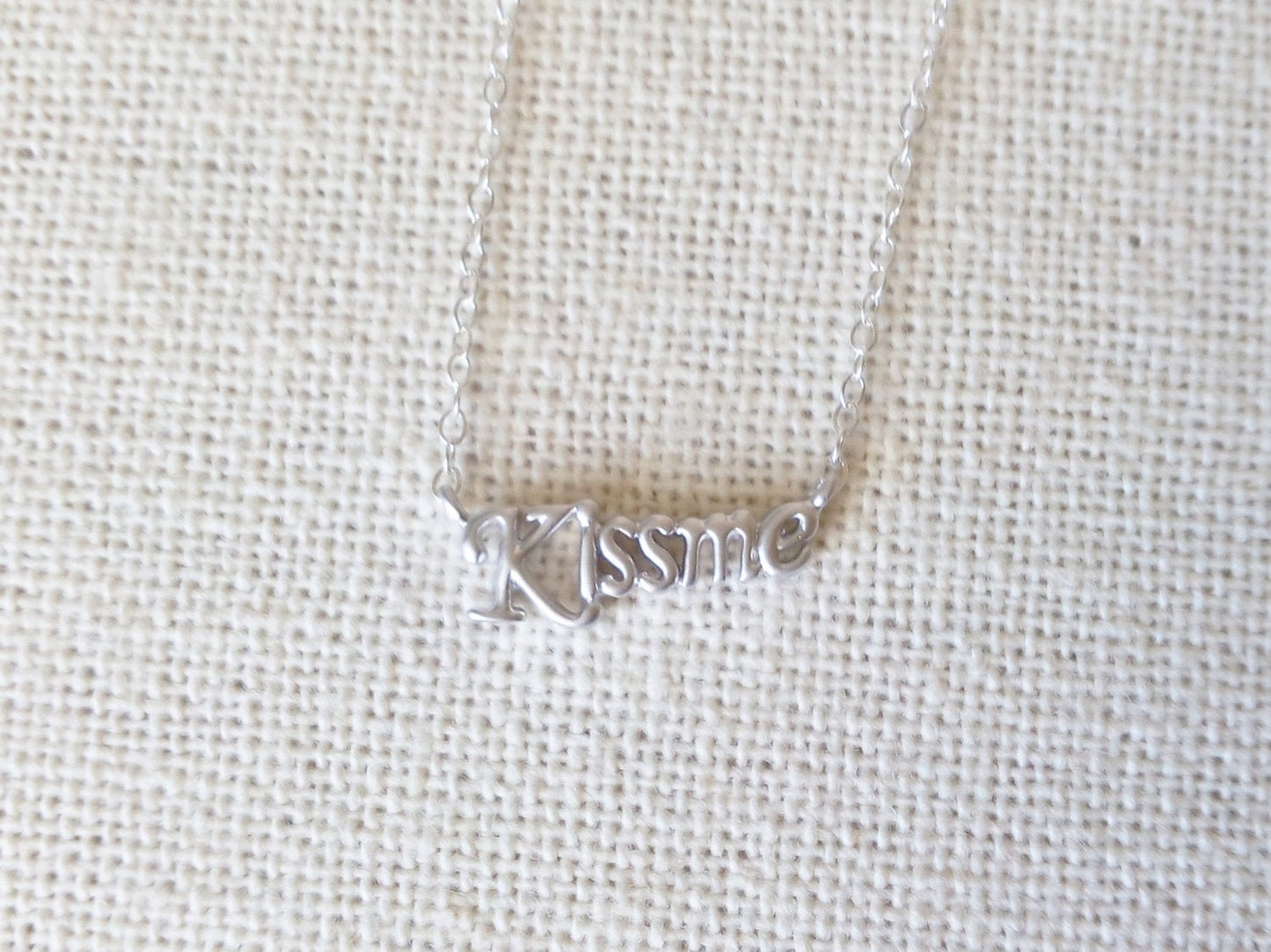 Tiny Cursive Kiss Me Necklace - Silver Kissme Necklace, Sterling Silver Necklace, Word Necklace, Word Jewelry, Valentines Day Gift