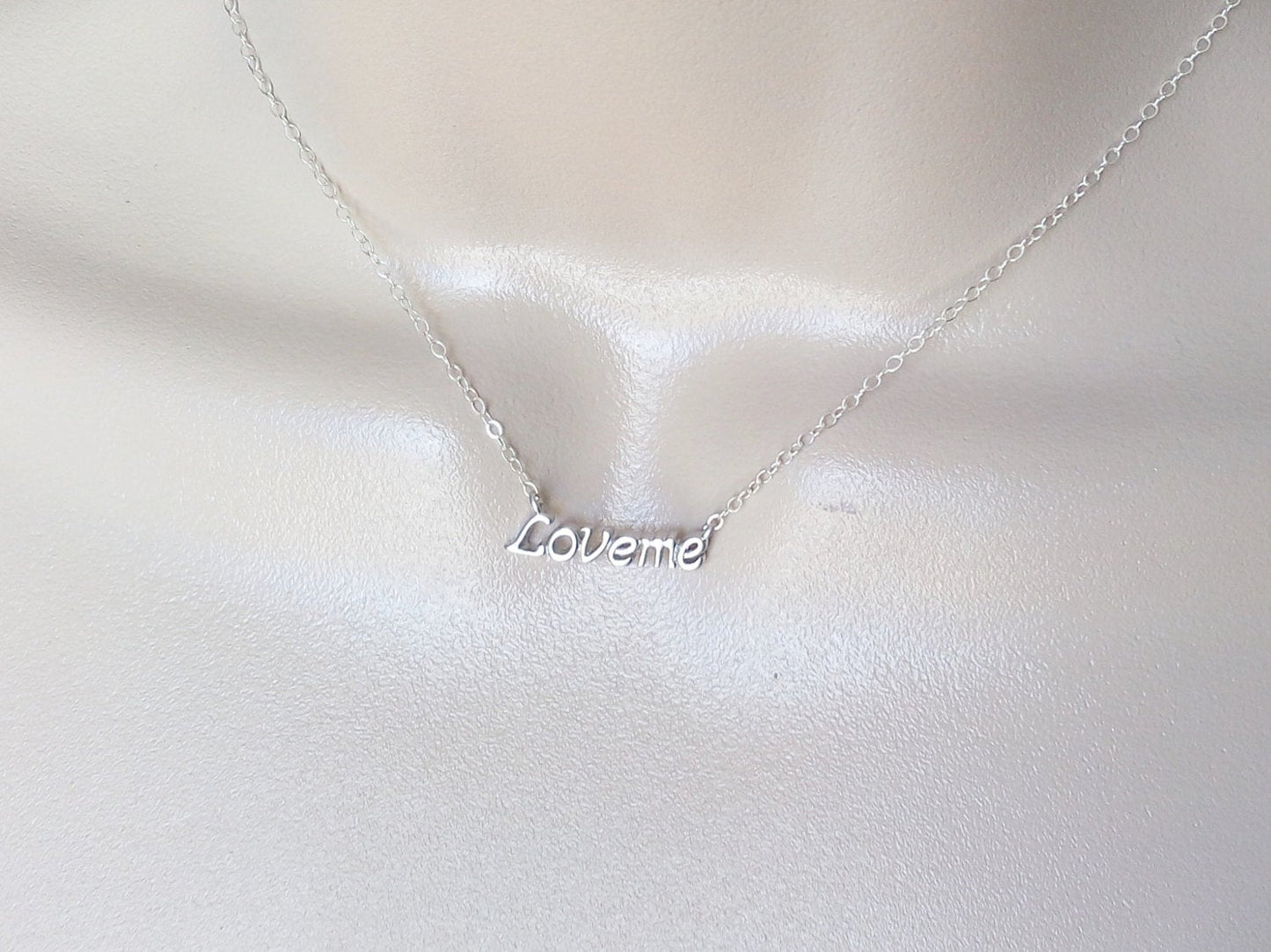 Tiny Cursive Love Me Necklace - Silver Loveme Necklace, Sterling Silver Necklace, Word Necklace, Word Jewelry, Valentines Day Gift