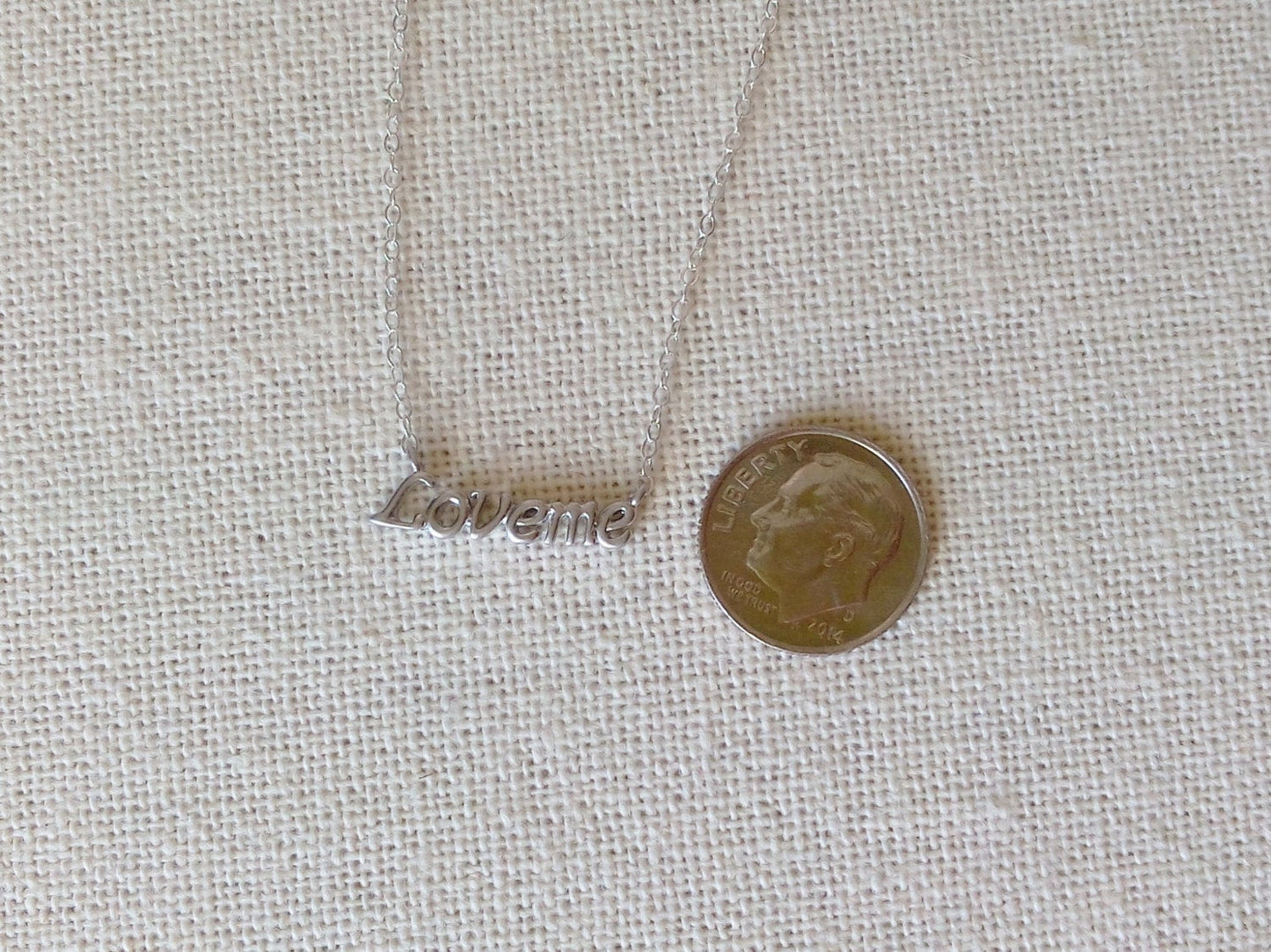 Tiny Cursive Love Me Necklace - Silver Loveme Necklace, Sterling Silver Necklace, Word Necklace, Word Jewelry, Valentines Day Gift