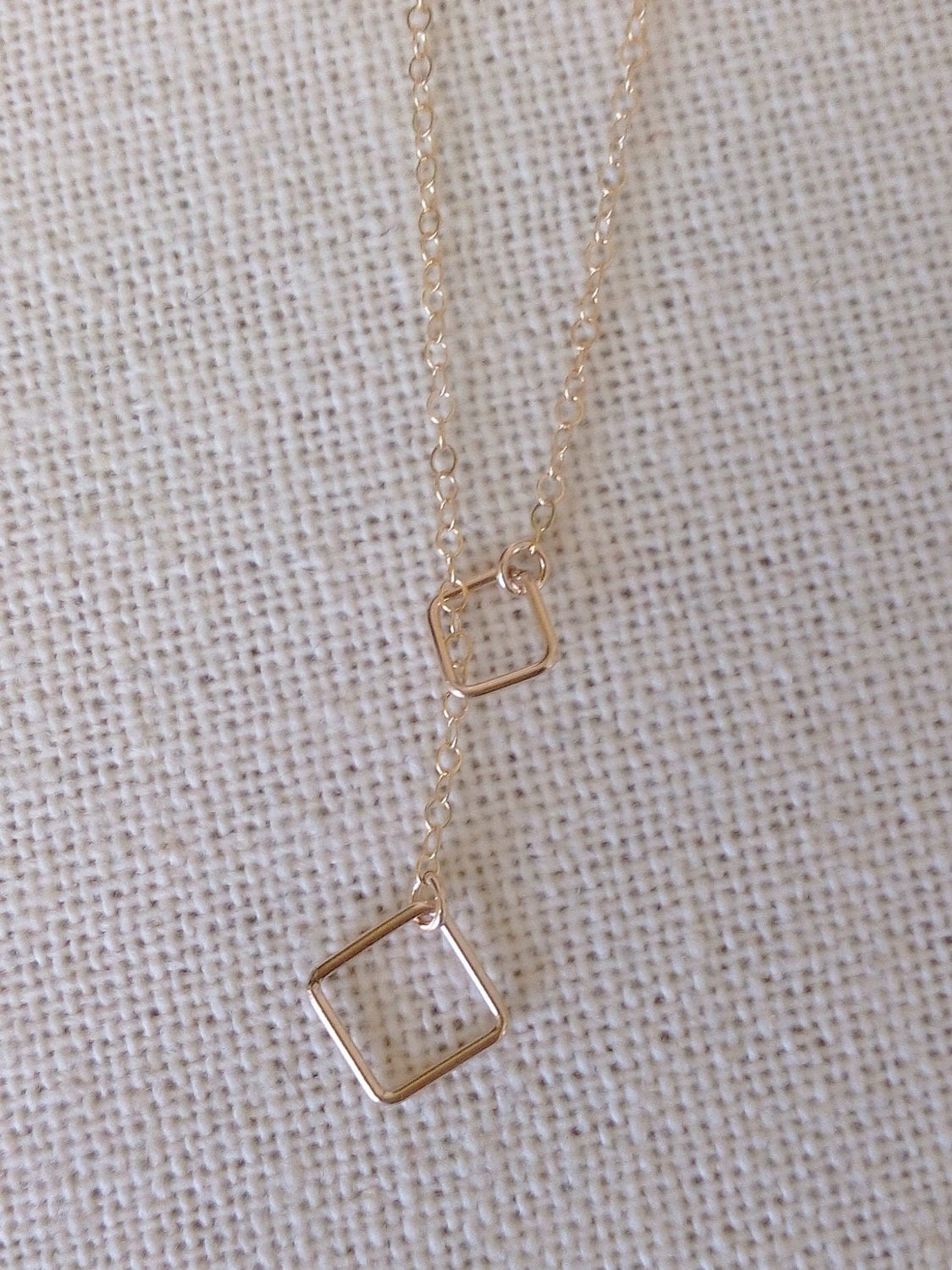 Square Lariat Necklace, Gold Square Lariat Necklace, Tiny Square Lariat, Lariat Necklaces, Bridesmaid Gifts, Layering Necklace, Mothers Day