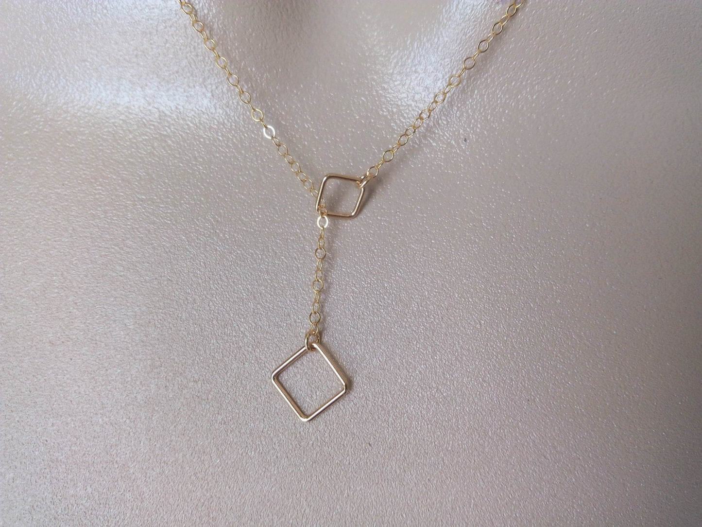 Square Lariat Necklace, Gold Square Lariat Necklace, Tiny Square Lariat, Lariat Necklaces, Bridesmaid Gifts, Layering Necklace, Mothers Day