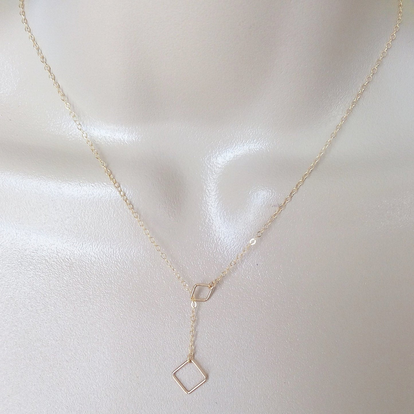 Square Lariat Necklace, Gold Square Lariat Necklace, Tiny Square Lariat, Lariat Necklaces, Bridesmaid Gifts, Layering Necklace, Mothers Day