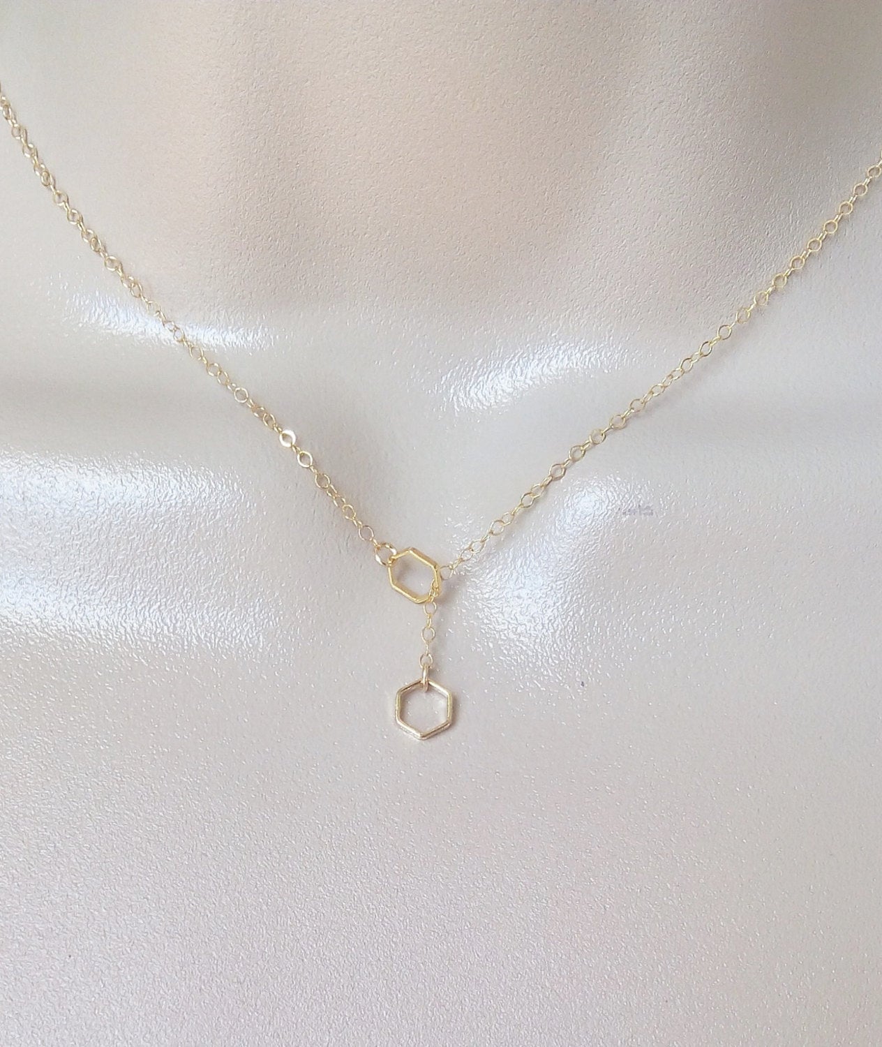 Octagon Lariat Necklace, Gold Octagon Lariat Necklace, Tiny Lariat Necklace, Lariat Necklace, Bridal Gifts, Layering Necklace, Mothers Day