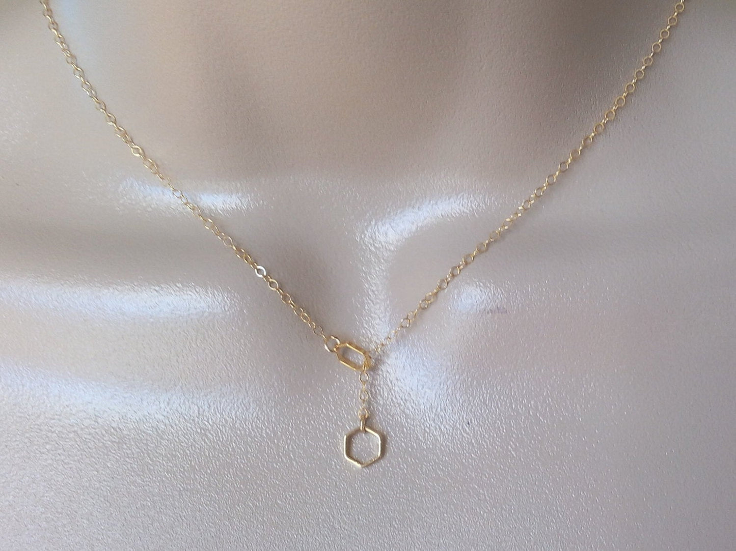 Octagon Lariat Necklace, Gold Octagon Lariat Necklace, Tiny Lariat Necklace, Lariat Necklace, Bridal Gifts, Layering Necklace, Mothers Day