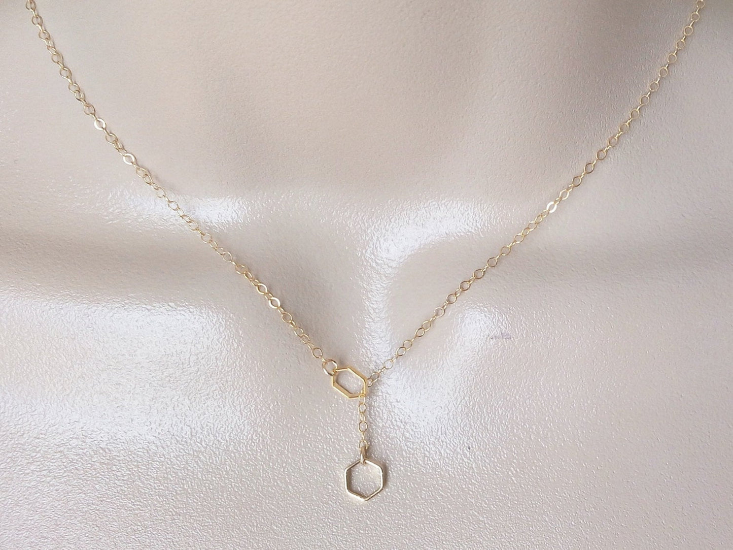 Octagon Lariat Necklace, Gold Octagon Lariat Necklace, Tiny Lariat Necklace, Lariat Necklace, Bridal Gifts, Layering Necklace, Mothers Day