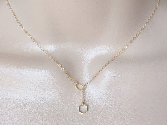 Octagon Lariat Necklace, Gold Octagon Lariat Necklace, Tiny Lariat Necklace, Lariat Necklace, Bridal Gifts, Layering Necklace, Mothers Day