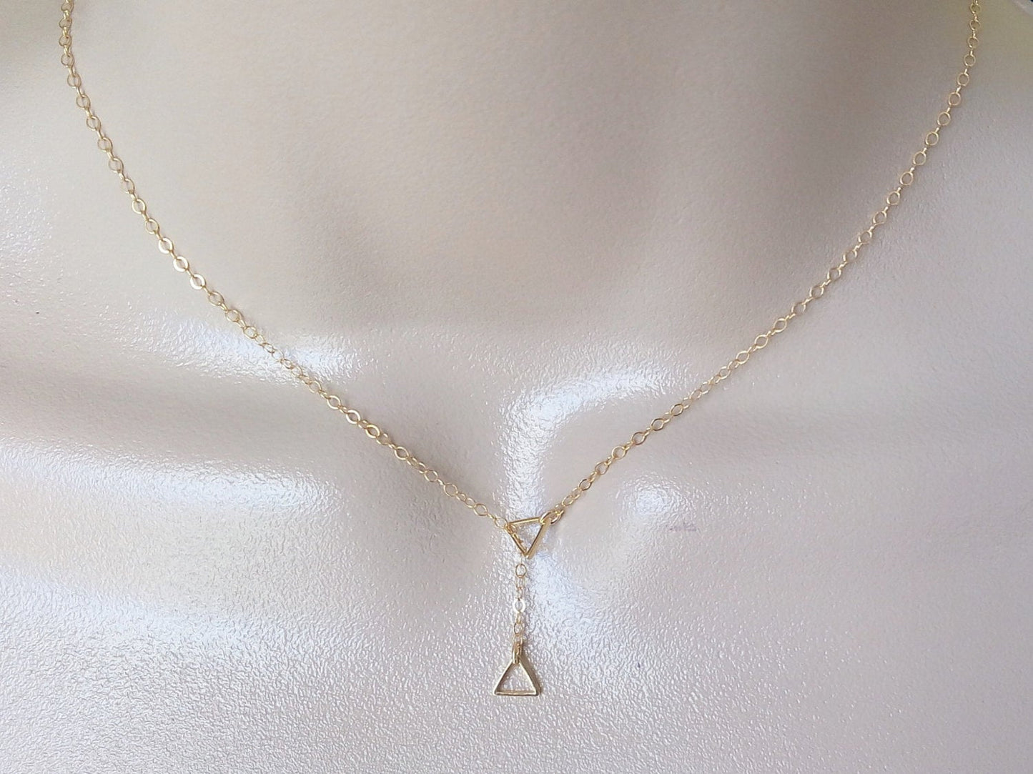 Triangle Lariat Necklace, Gold Triangle Lariat Necklace, Tiny Lariat Necklace, Lariat Necklace, Bridal Gifts, Layering Necklace, Mothers Day