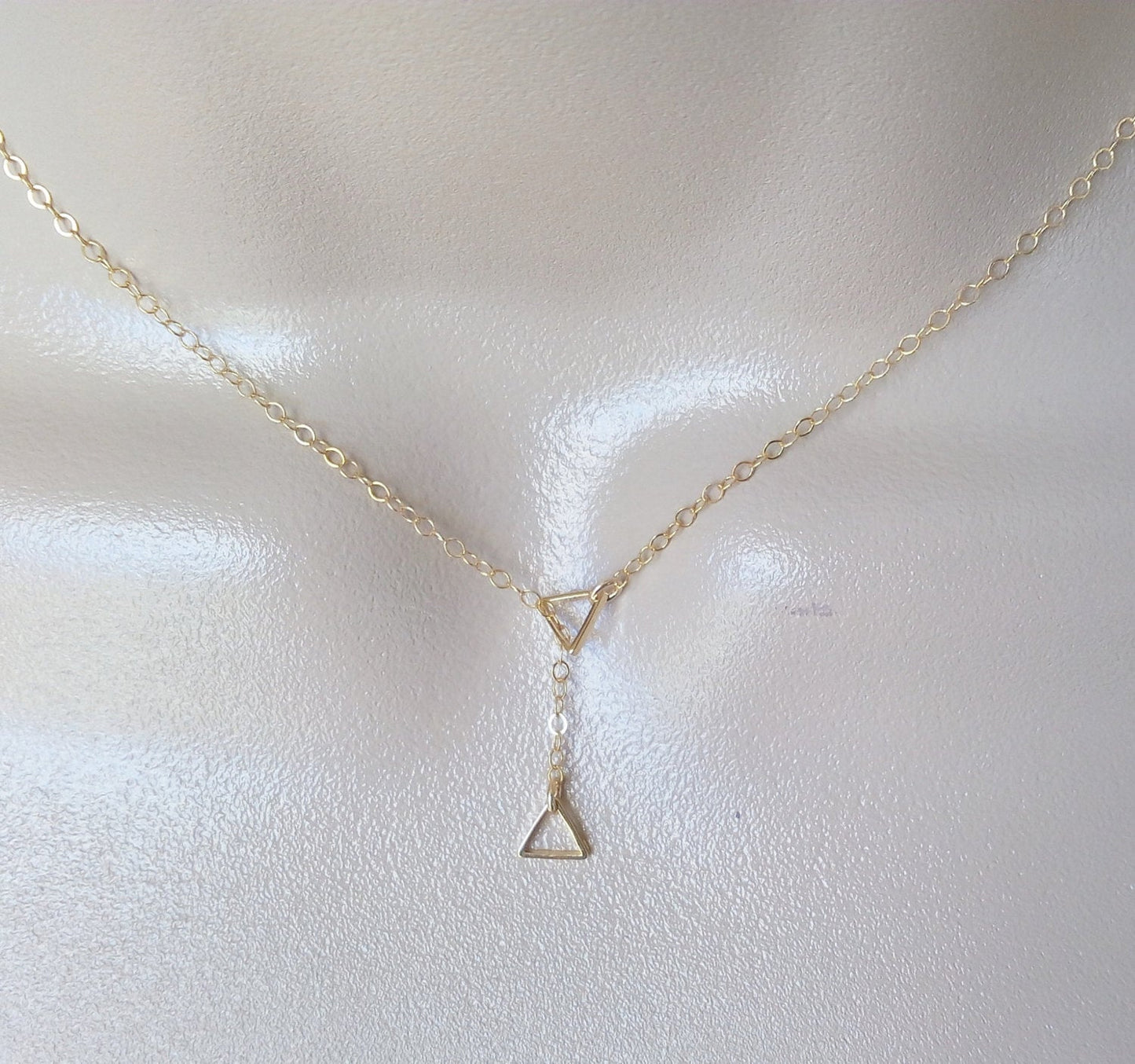 Triangle Lariat Necklace, Gold Triangle Lariat Necklace, Tiny Lariat Necklace, Lariat Necklace, Bridal Gifts, Layering Necklace, Mothers Day