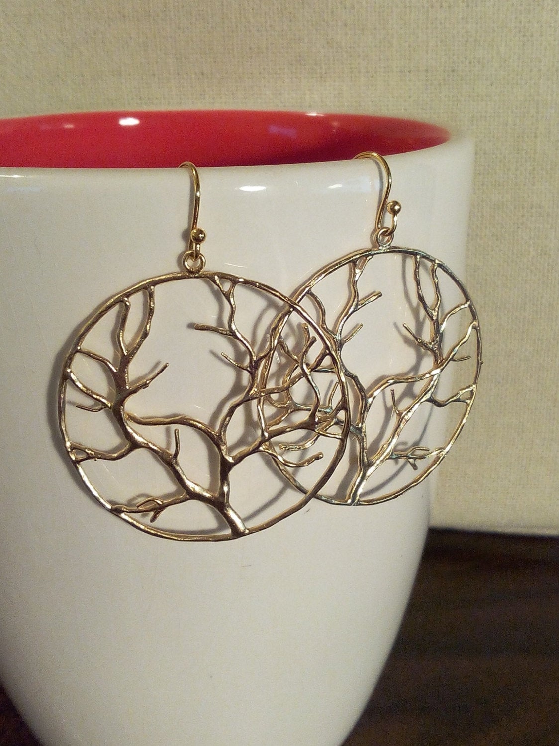 Gold Earrings-Gold Tree of Life Earrings-Dangle Earrings-Gold Filled Tree Earrings-Bridal, Wedding, Bridesmaid Gifts