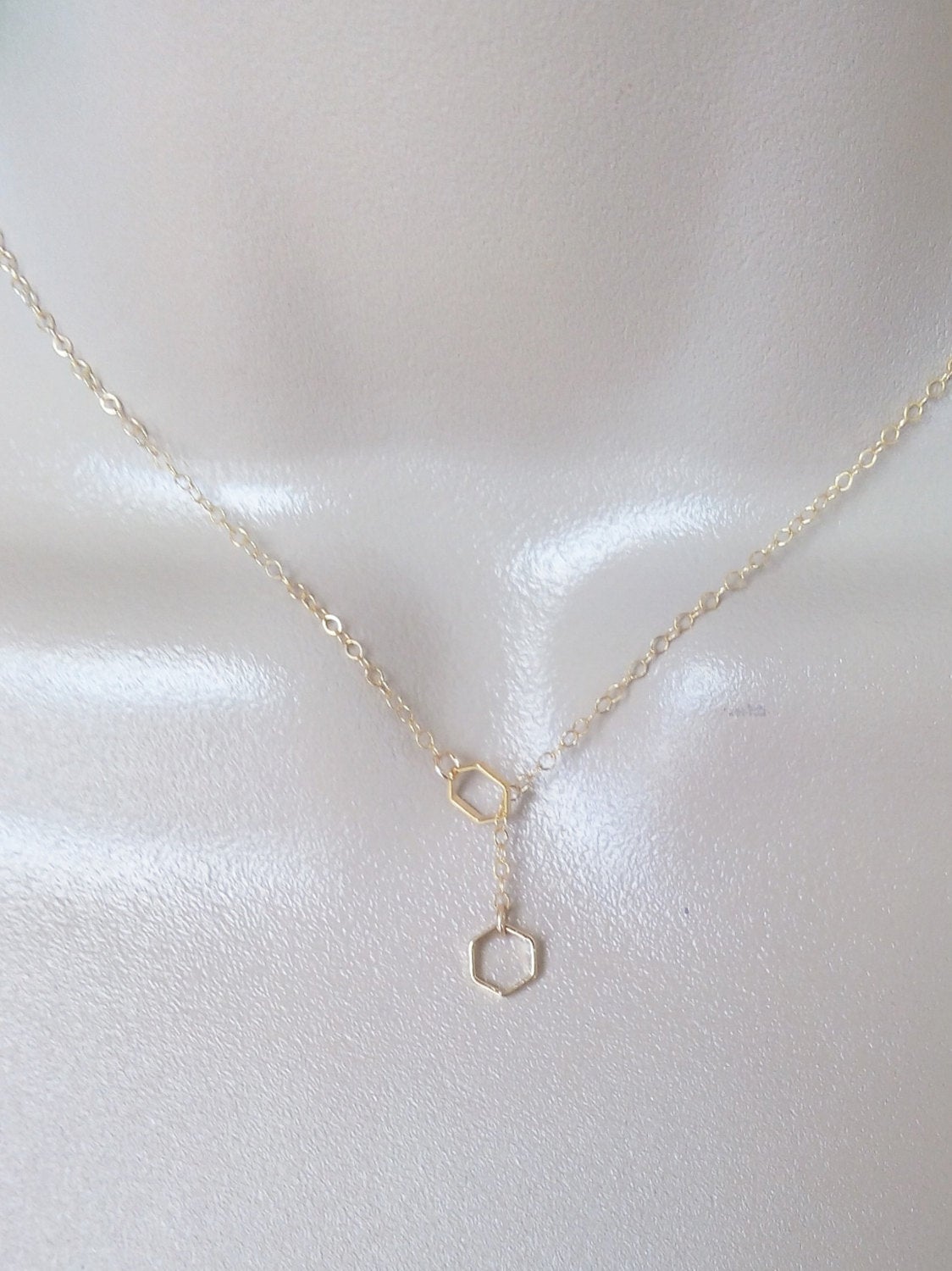 Octagon Lariat Necklace, Gold Octagon Lariat Necklace, Tiny Lariat Necklace, Lariat Necklace, Bridal Gifts, Layering Necklace, Mothers Day