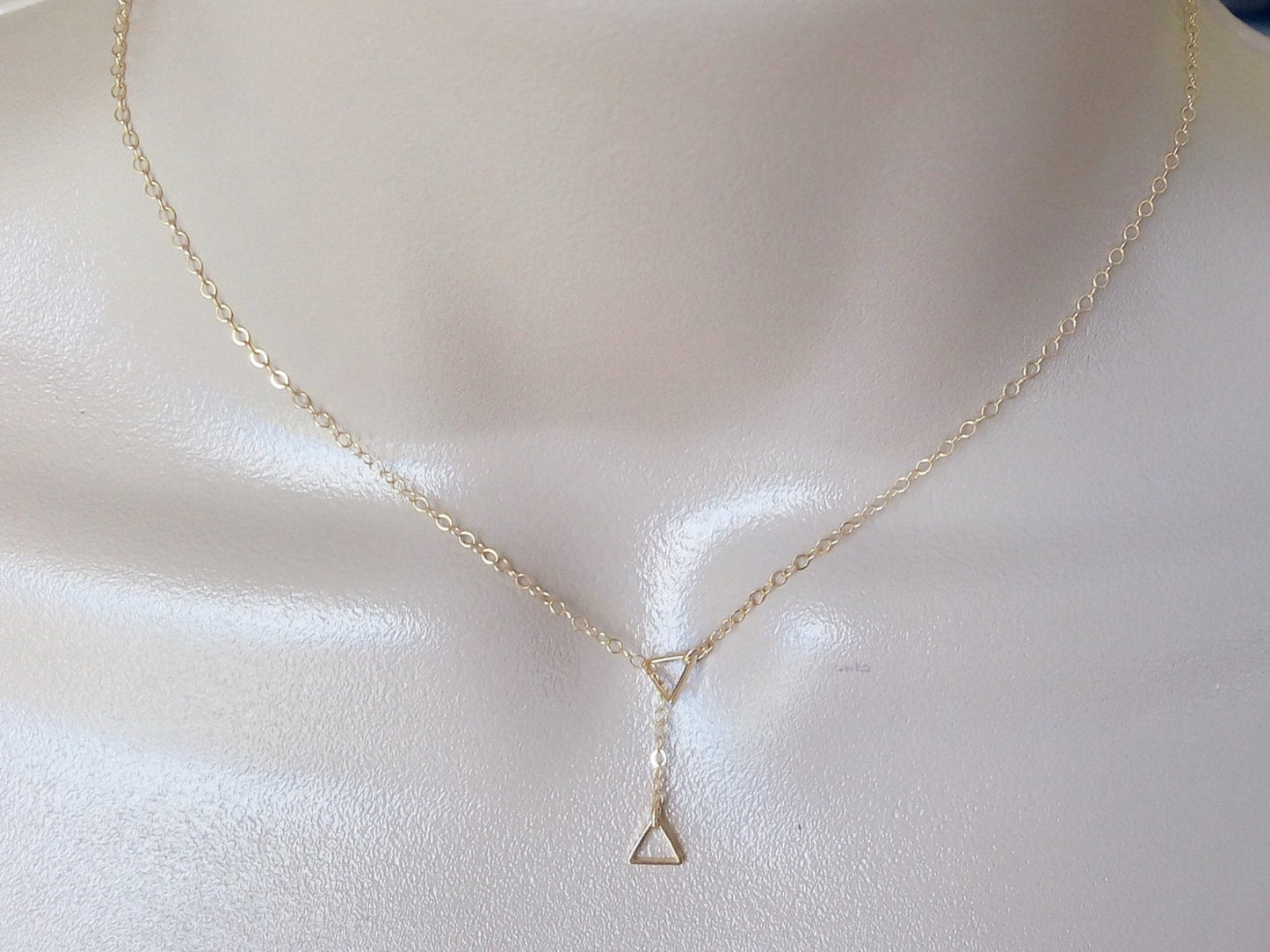 Triangle Lariat Necklace, Gold Triangle Lariat Necklace, Tiny Lariat Necklace, Lariat Necklace, Bridal Gifts, Layering Necklace, Mothers Day