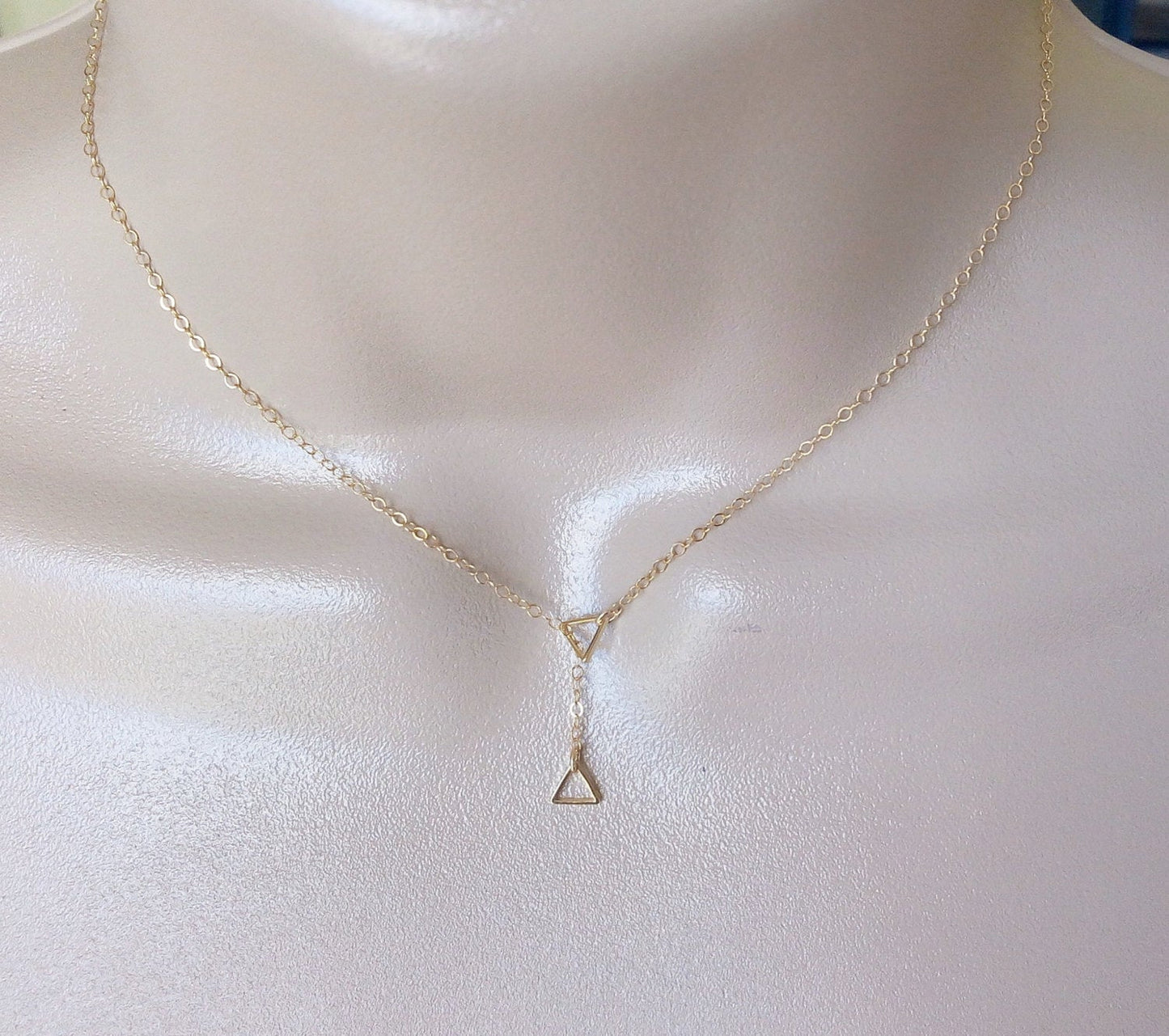 Triangle Lariat Necklace, Gold Triangle Lariat Necklace, Tiny Lariat Necklace, Lariat Necklace, Bridal Gifts, Layering Necklace, Mothers Day