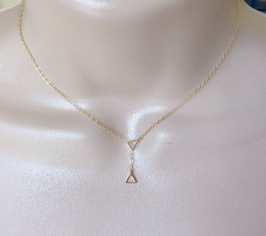 Triangle Lariat Necklace, Gold Triangle Lariat Necklace, Tiny Lariat Necklace, Lariat Necklace, Bridal Gifts, Layering Necklace, Mothers Day