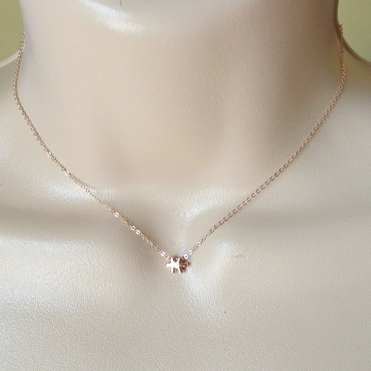 Rose Gold Puzzle Piece Necklace - Tiny Rose Gold Puzzle Piece Necklace, Rose Gold Filled Necklace, bridesmaid gifts, Wedding, Christmas Gift