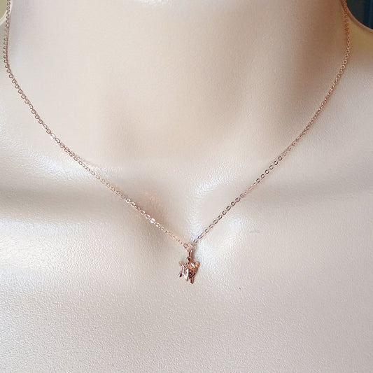 Rose Gold Turtle Necklace - Tiny Rose Gold Turtle Necklace, Rose Gold Filled Necklace, Turtle Necklace, Christmas Gift, Nautical Jewelry