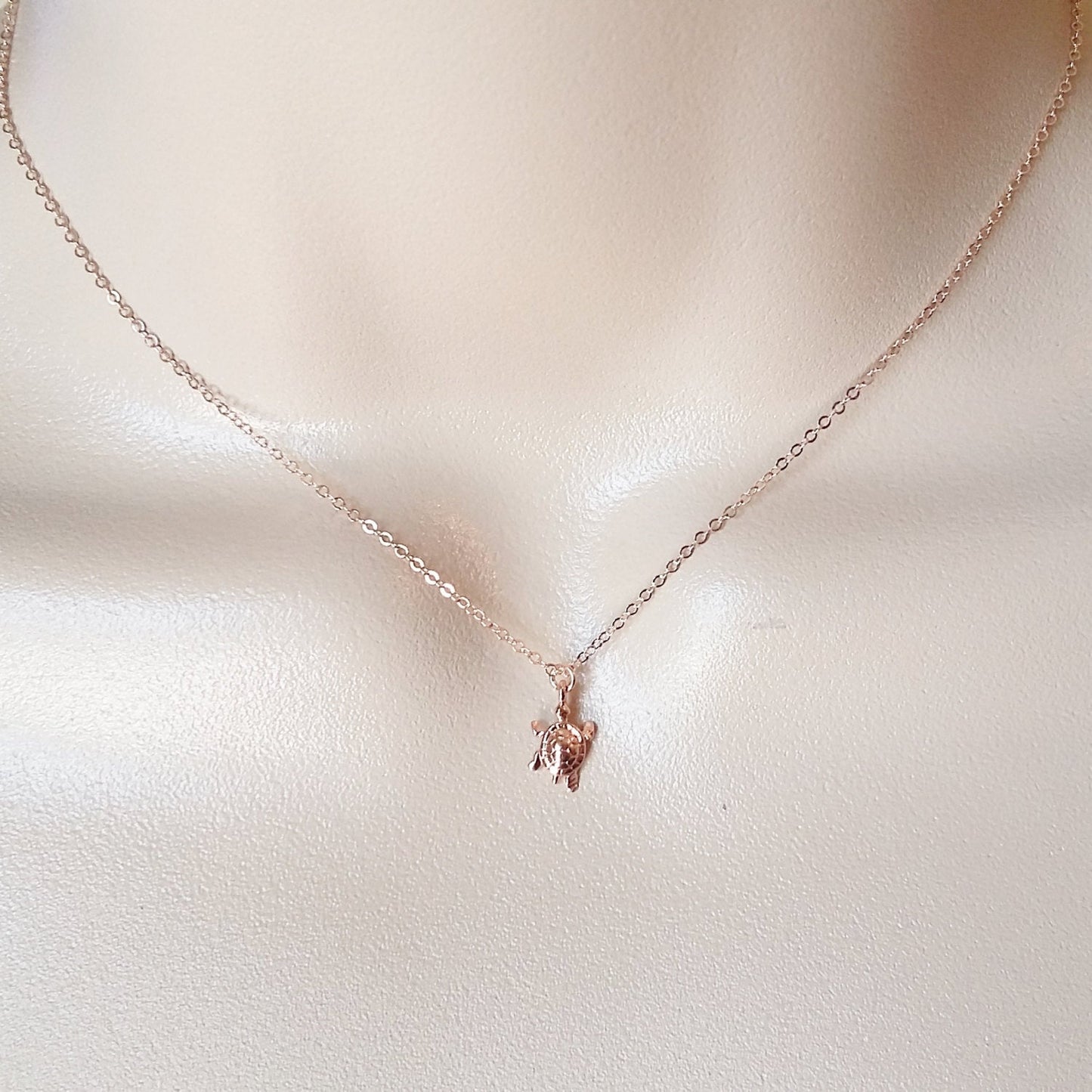 Rose Gold Turtle Necklace - Tiny Rose Gold Turtle Necklace, Rose Gold Filled Necklace, Turtle Necklace, Christmas Gift, Nautical Jewelry